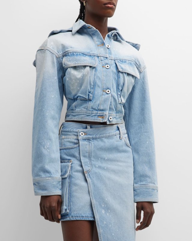 Toy Box Splatter Paint Crop Denim Jacket With Detachable Hood